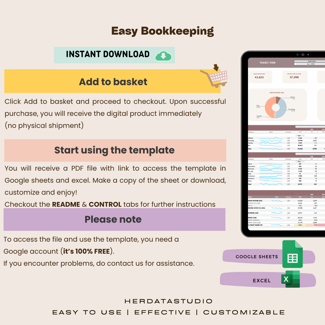 Super Easy Bookkeeping (Excel & Google Sheets)