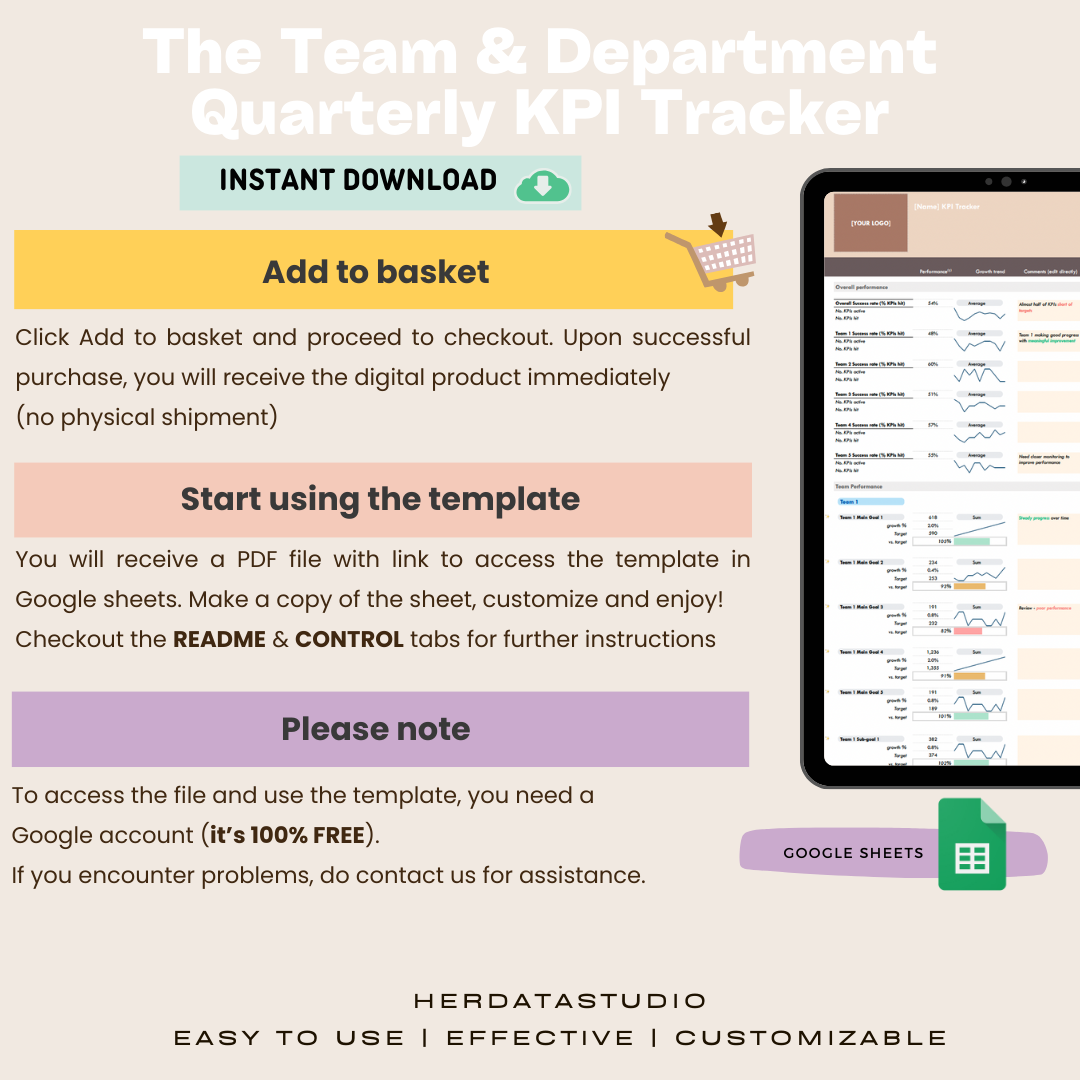 Team & Department KPI Tracker - Quarterly Version (Google Sheets)