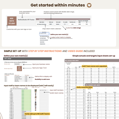 herdatastudio, her data studio, Staff Team KPI Tracker, monthly, quarterly, annual, performance targets, employee performance report, google sheets template, staff goal tracker, staff performance, employee performance, group practice, customer service kpi, therapist business metric