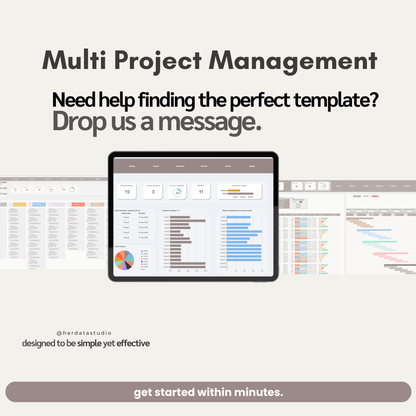 her data studio, herdatastudio, multi project manager template, project management spreadsheet, project management tool, project management excel google sheets, project kanban, project timeline, project budget, project GANTT