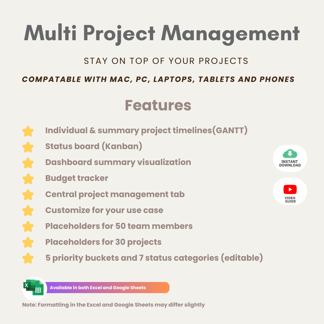 her data studio, herdatastudio, multi project manager template, project management spreadsheet, project management tool, project management excel google sheets, project kanban, project timeline, project budget, project GANTT