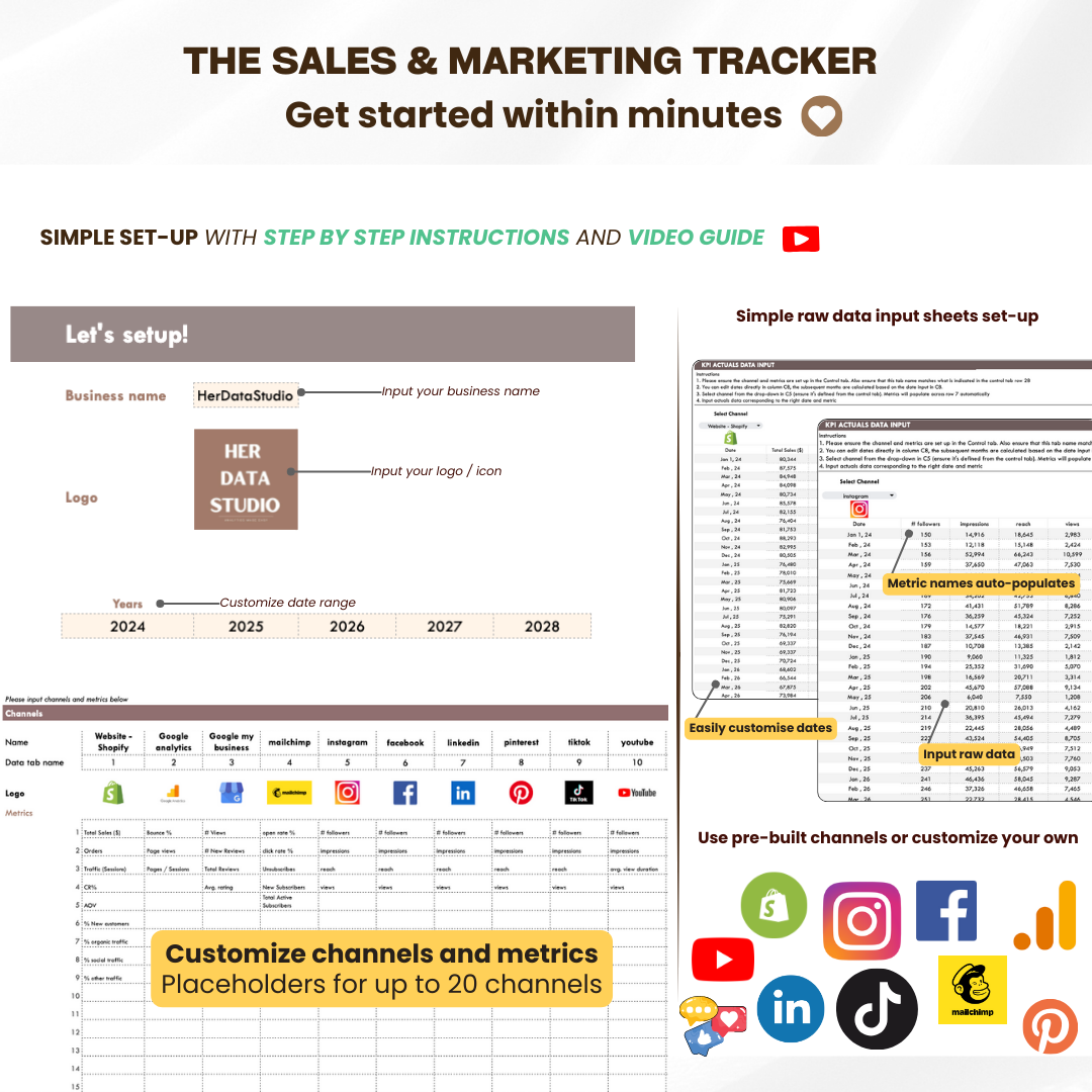 sales marketing kpi tracker, performance tracker, sales marketing dashboard, marketing review template, easy marketing template, marketing kpi spreadsheet